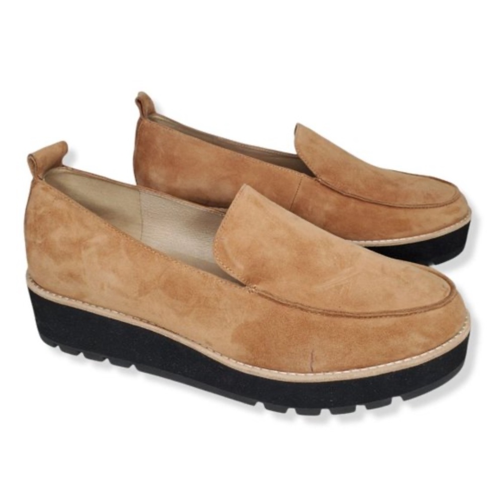 Eileen Fisher Ells Wedge Loafers Suede Cognac 10